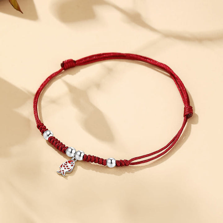 Buddha Stones 925 Sterling Silver Luck Koi Fish Wealth Handcrafted Braided Red Bracelet - image 2