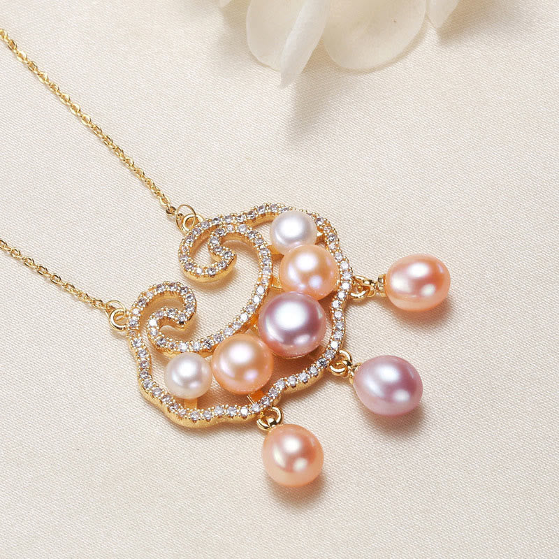 Buddha Stones 18K Gold Plated Natural Pearl Chinese Lock Charm Sincerity Necklace Pendant - Chinese Lock Charm Pearl Charm 3.3*2.5cm - image 6