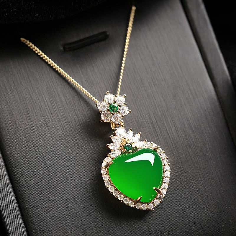 Buddha Stones Green Chalcedony Love Heart Design Strength Necklace Pendant - Green Chalcedony(Strength♥Courage) - image 0