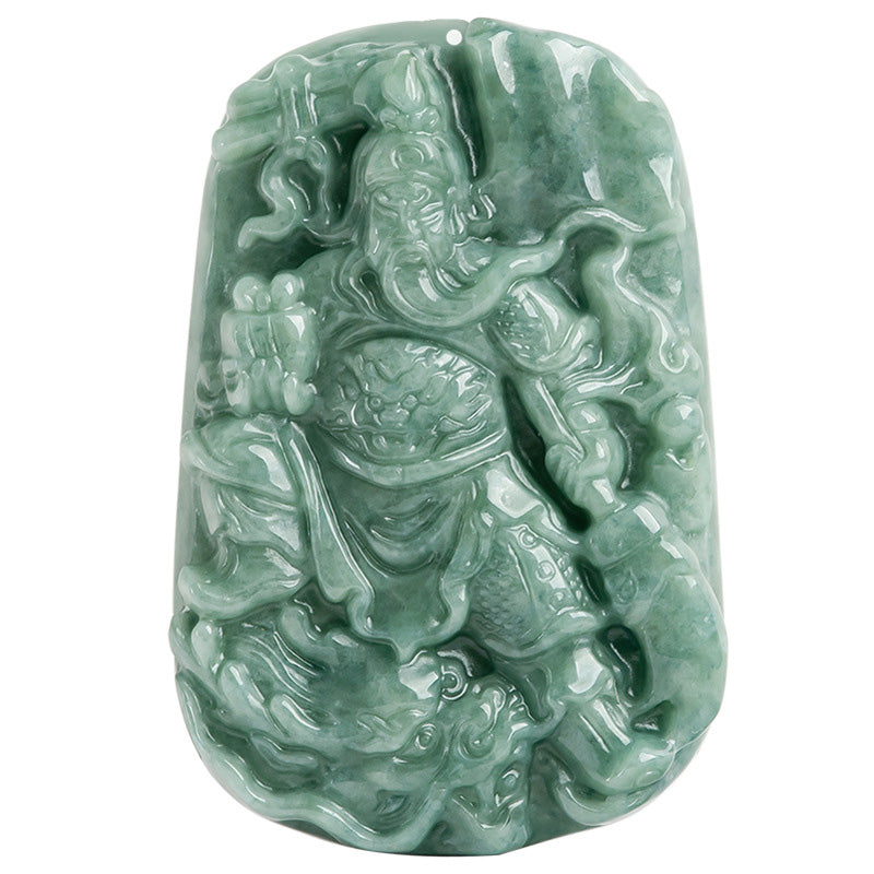 Natural Jade Guan Gong Amulet Wealth Necklace Pendant - image 10