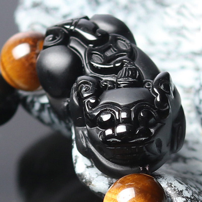 Buddha Stones FengShui PiXiu Rainbow Obsidian Tiger Eye Wealth Bracelet - image 2