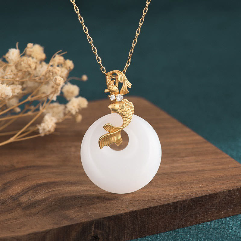 Buddha Stones White Jade Koi Fish Wealth Prosperity Necklace Pendant - Koi Fish(Luck♥Prosperity) - image 0