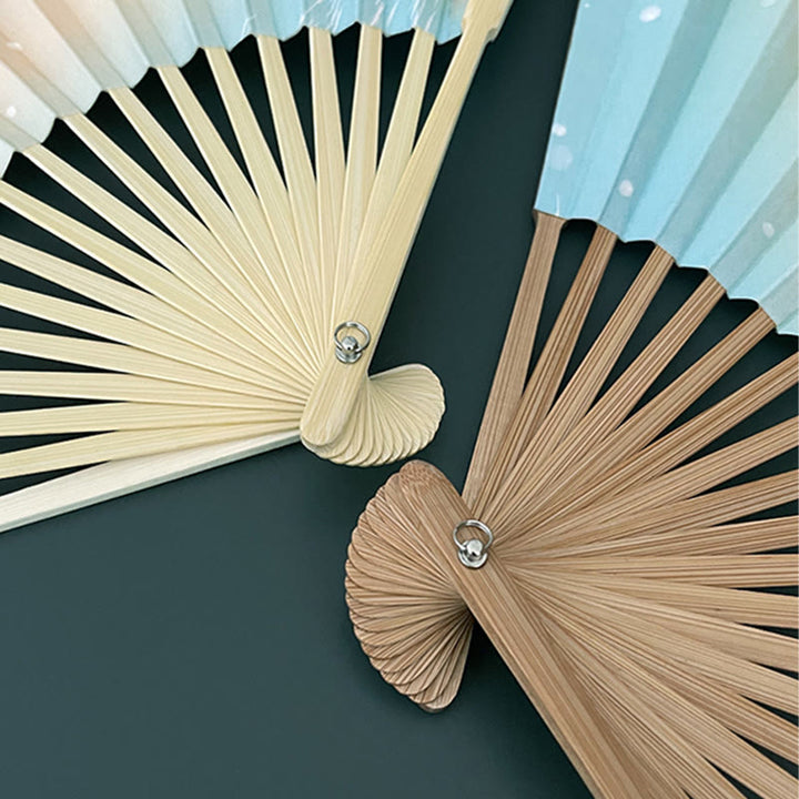 Buddha Stones Retro Lotus Flower Leaf Mountain Lake Handheld Folding Fan With Bamboo Frames - image 3