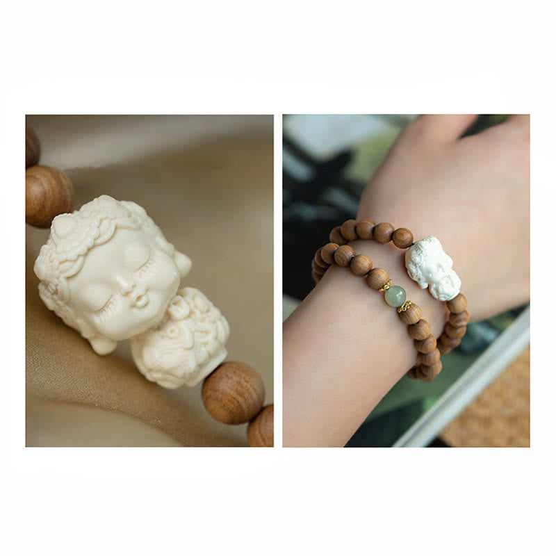 Buddha Stones Sandalwood Hetian Jade Ivory Fruit Green Tara Protection Bracelet - image 6