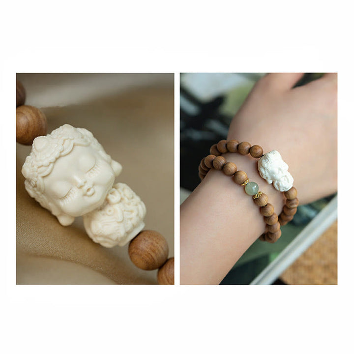 Buddha Stones Sandalwood Hetian Jade Ivory Fruit Green Tara Protection Bracelet - image 6