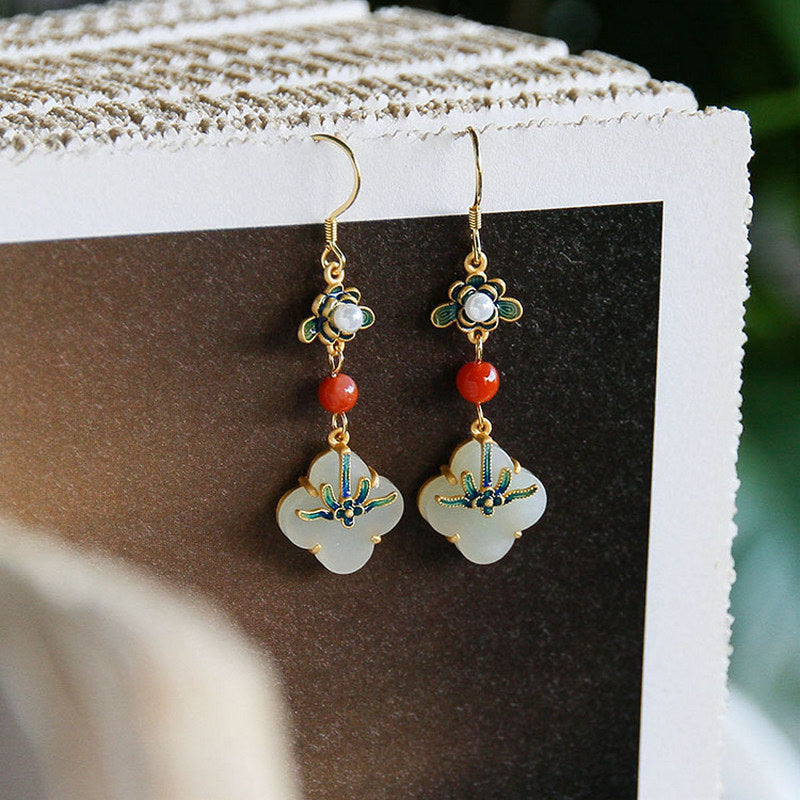 Buddha Stones Lucky Four Leaf Clover Jade Abundance Copper Earrings - image 6