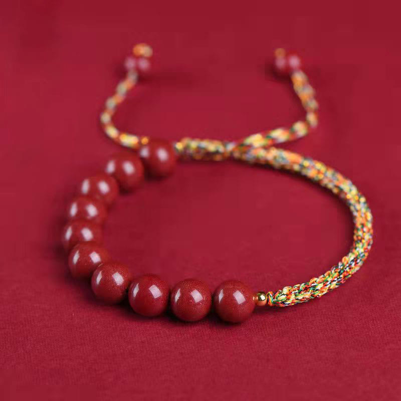 Buddha Stones Natural Cinnabar King Kong Knot Blessing String Bracelet - Cinnabar Multicolored String - 8mm - image 1