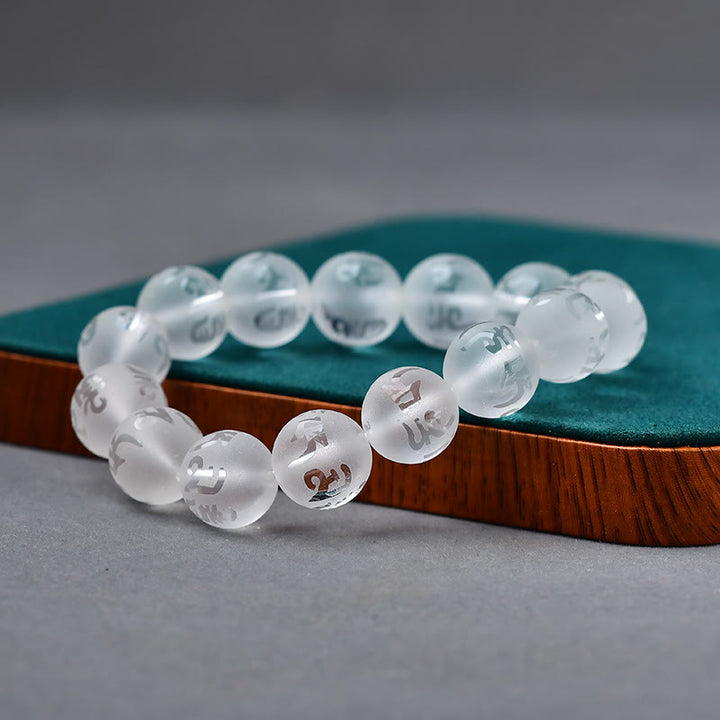 Buddha Stones Tibet White Crystal Black Onyx Om Mani Padme Hum Meditation Bracelet - image 11