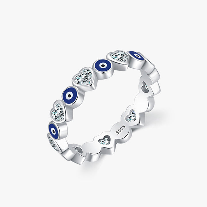Buddha Stones 925 Sterling Silver Evil Eye Love Heart Zircon Blessing Ring - US9 - image 0