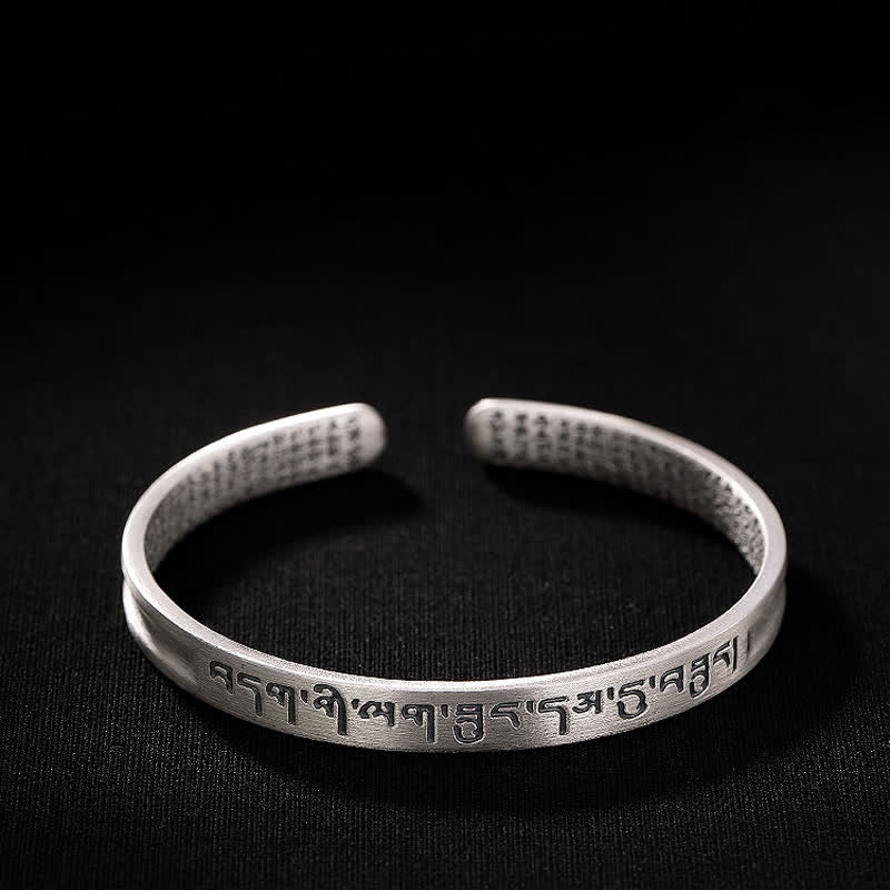Buddha Stones 999 Sterling Silver Six True Words Heart Sutra Protection Bracelet Bangle - image 5