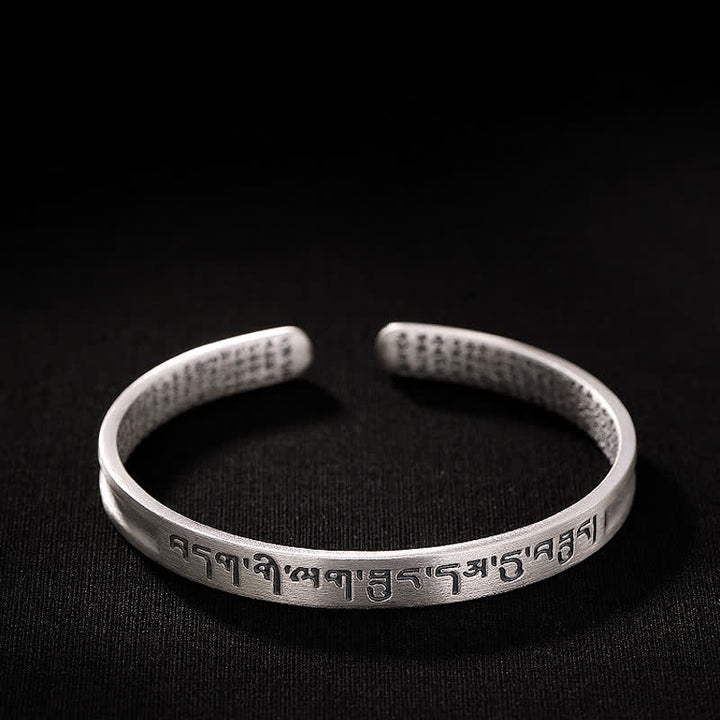 Buddha Stones 999 Sterling Silver Six True Words Heart Sutra Protection Bracelet Bangle - image 5