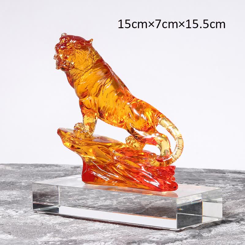 Handmade Liuli Crystal Tiger Art Piece Protection Home Decoration - Orange&Base - image 18