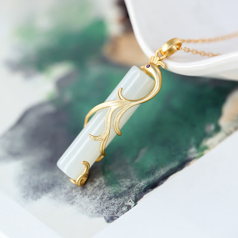 Buddha Stones Jade Dragon Phoenix Copper Protection Necklace Pendant - image 10
