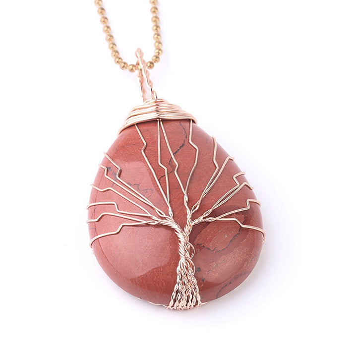 Buddha Stones Natural Quartz Crystal Tree Of Life Healing Energy Necklace Pendant - Red Jasper Rose Gold Tree - image 21