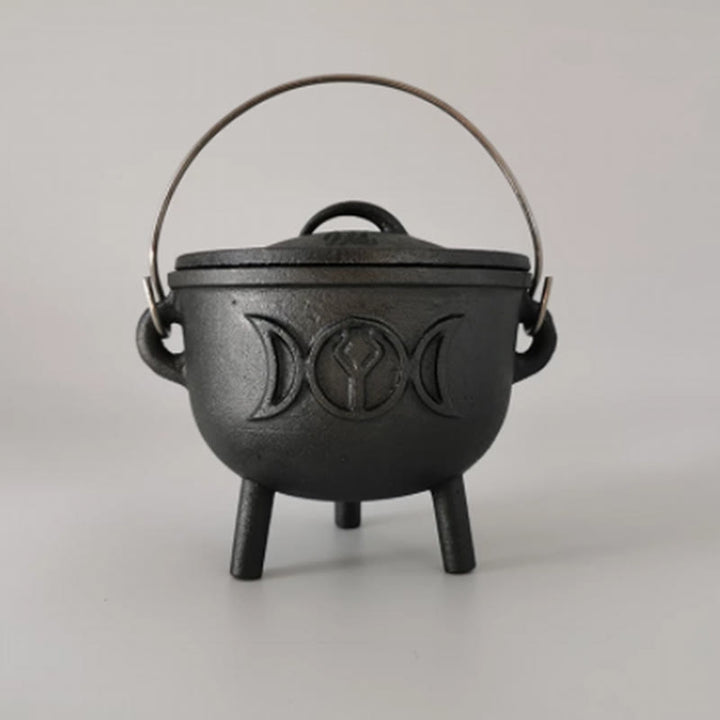 Buddha Stones Cast Iron Cauldron Prayer Altar Burning Holder Incense Sage Smudging Rituals Use Items - Small Triple Moon Goddess 9.5*8.2cm - image 4