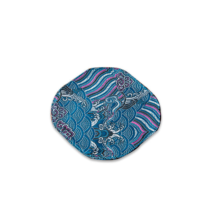 Buddha Stones Vintage Sea Wave Bamboo Plum Blossom Embroidered Cup Mat Pad Tea Cup Coaster Kung Fu Tea Mat - Blue Sea Wave - Coaster 13*11.5cm - image 7