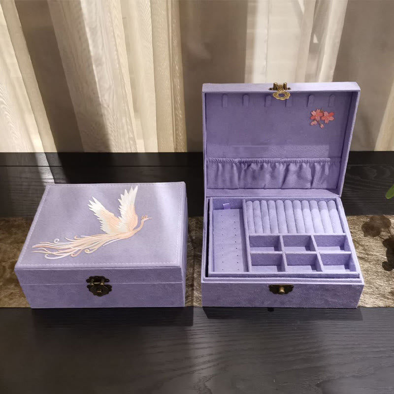 Buddha Stones Purple Phoenix Jewelry Box Organizer Two-Layer Jewelry Storage Box Flannel Box - image 3
