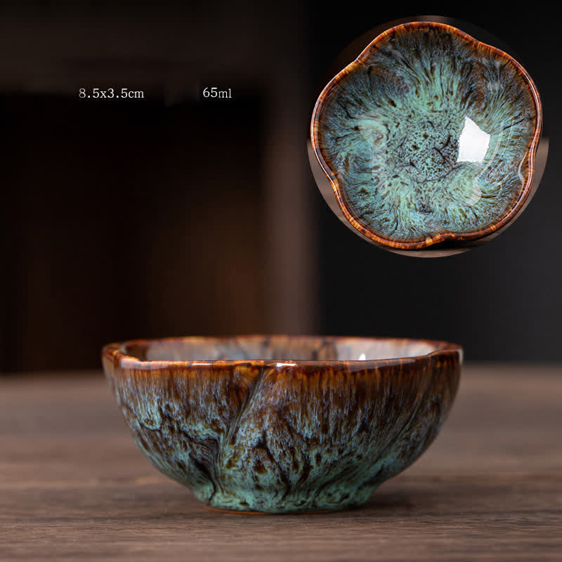 Buddha Stones Peach Blossom Pattern Ceramic Teacup Flower Tea Cups - PowderBlue - image 3