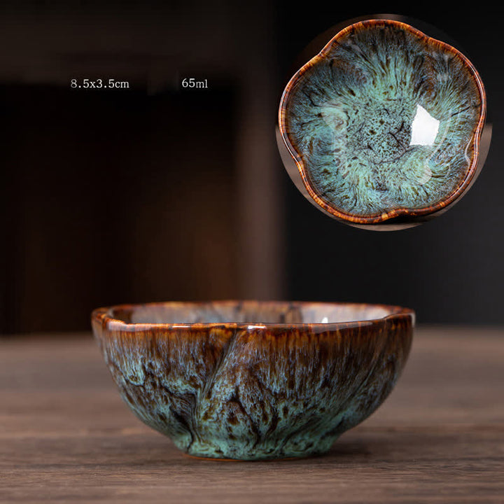 Buddha Stones Peach Blossom Pattern Ceramic Teacup Flower Tea Cups - PowderBlue - image 3