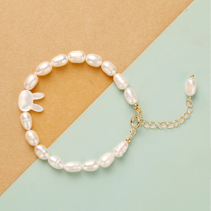 Buddha Stones Natural Pearl Cute Rabbit Sincerity Bracelet - image 3