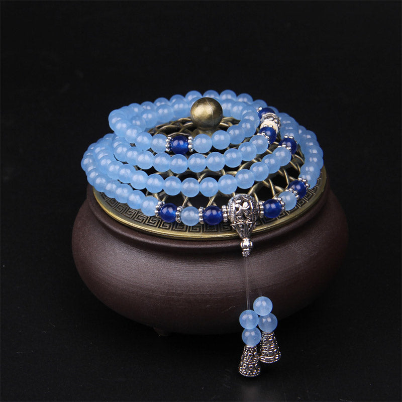 Buddha Stones 108 Beads Blue Crystal Healing Bracelet Mala - image 1