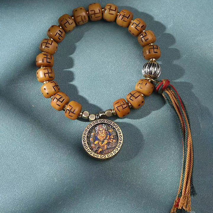 Buddha Stones Natural Tibetan Camel Bone Swastika Dzi Bead Shankha Buddha Charm Kirtimukha Luck Protection Tassel Bracelet - image 7