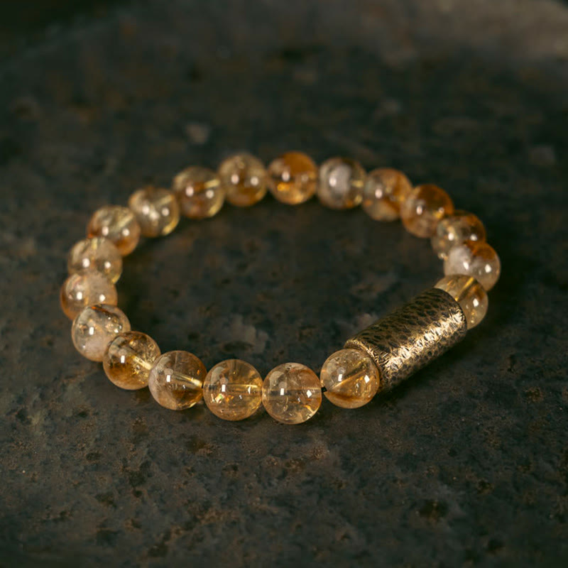 Buddha Stones Natural Citrine Crystal Brass Bead Protection Bracelet - Inner Circumference 18cm fit for Wrist Circumference 17-17.5cm - image 0