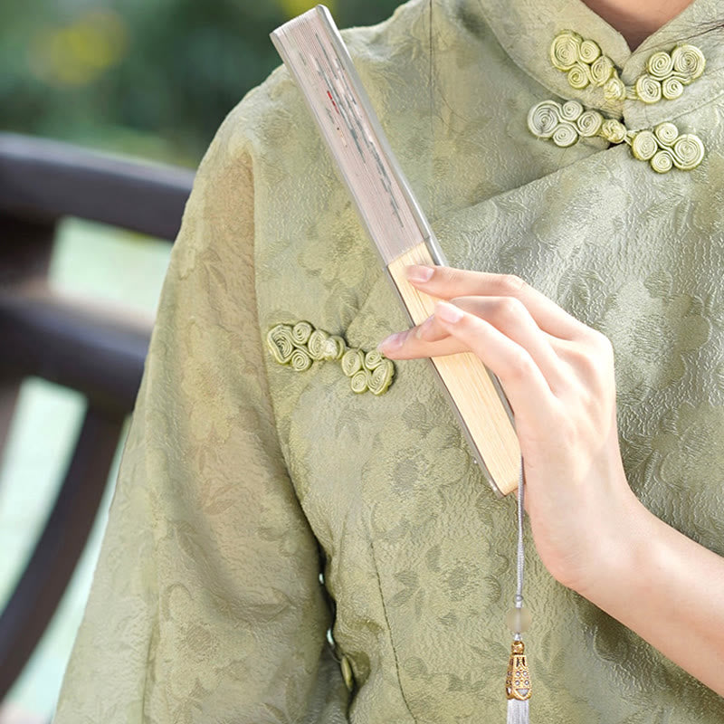 Buddha Stones Jasmine Flowers Handheld Bamboo Folding Fan - image 4
