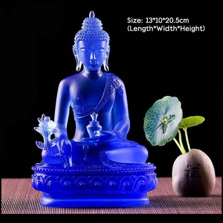 Buddha Stones Medicine Buddha Handmade Liuli Crystal Art Piece Compassion Statue Home Office Offering Decoration - 13*10*20.5cm - Medicine Buddha - image 11
