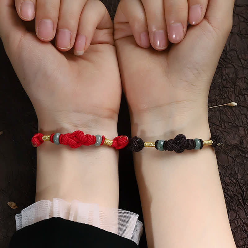 Buddha Stones Red String Jade Luck Fortune Knot Braided Couple Bracelet - image 17
