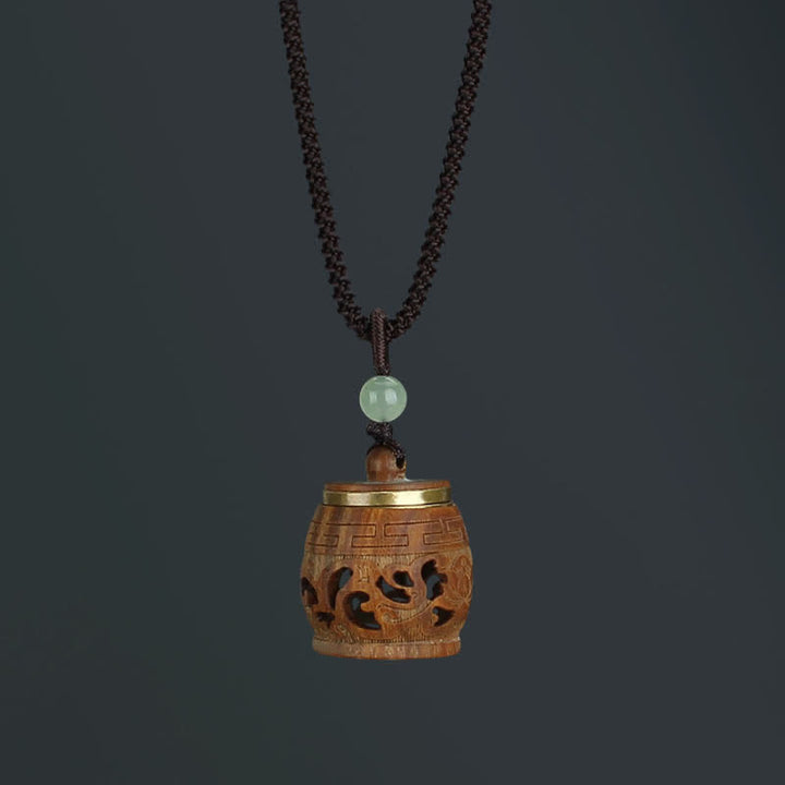 Buddha Stones Tibet Green Sandalwood Rosewood Om Mani Padme Hum Lotus Positive Soothing Necklace Pendant - Drum-shaped Rosewood - image 17