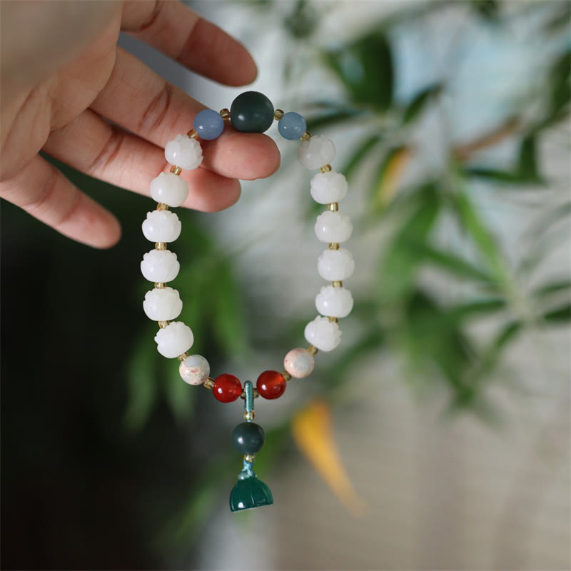 Buddha Stones Bodhi Seed Lotus Bead Carved Peace Harmony Bracelet - Bodhi Seed Lotus Beads(Wrist Circumference 14-17cm) - image 0