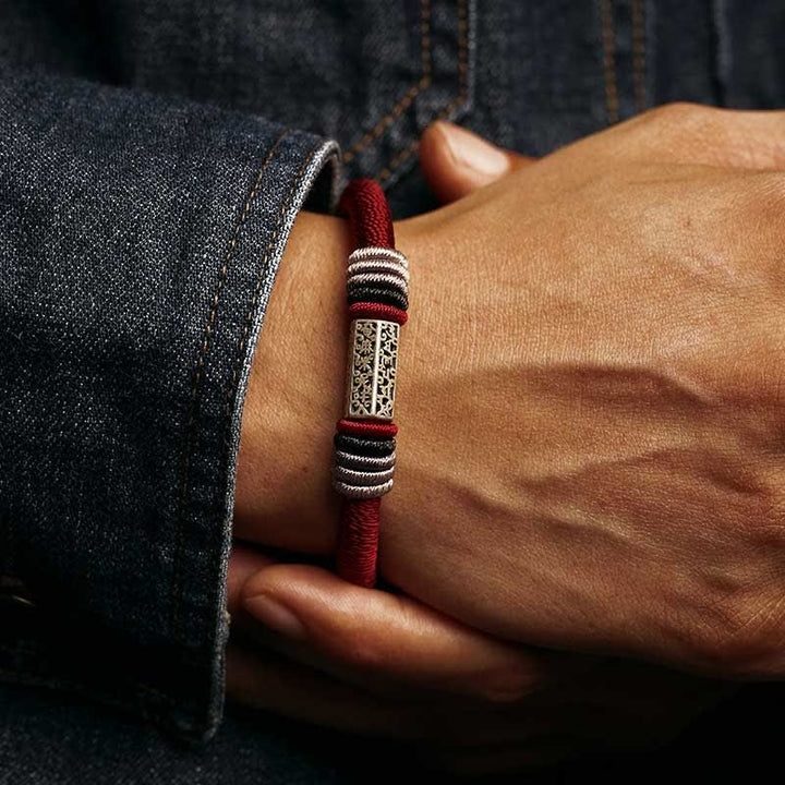 Buddha Stones 925 Sterling Silver Om Mani Padme Hum Peace Red String Bracelet - image 3