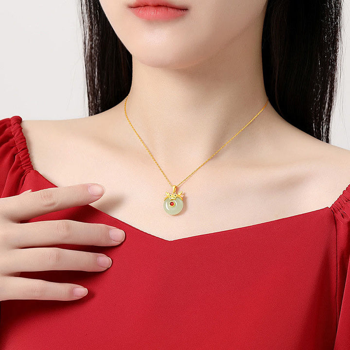 Buddha Stones 925 Sterling Silver Hetian Jade Chinese Zodiac Year of the Dragon Red Agate Luck Protection Necklace Pendant - image 7