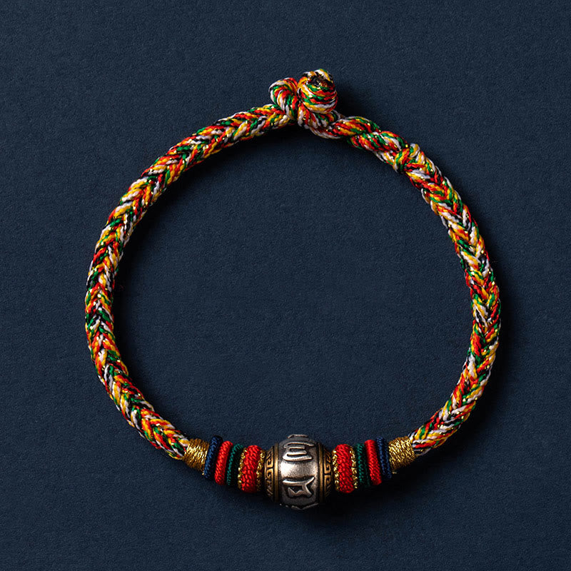 Buddha Stones 925 Sterling Silver Tibet Handmade Om Mani Padme Hum Luck Protection King Kong Knot Braided Bracelet - Colorful Version - Multicolored - 18cm - image 12