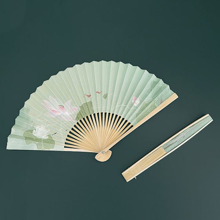 Buddha Stones Lotus Flowers Leaf Koi Fish Handheld Paper Bamboo Folding Fan - image 3