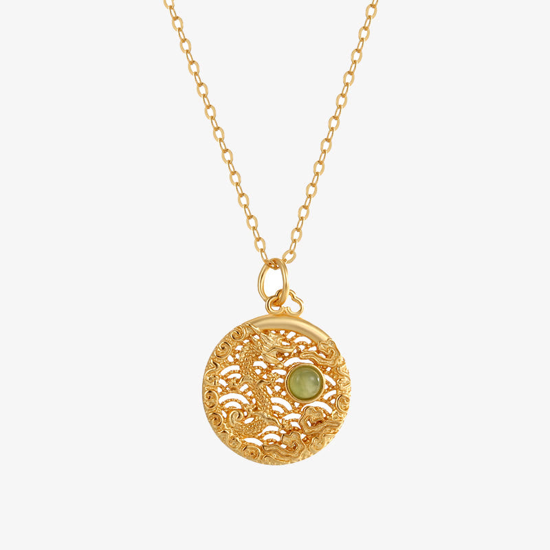 Buddha Stones 925 Sterling Silver Year Of The Dragon Auspicious Clouds Hetian Jade Inlaid Luck Necklace Pendant - image 1