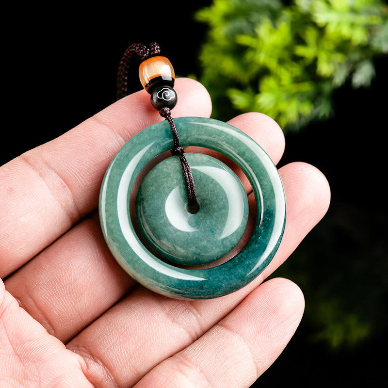 Buddha Stones Natural Round Jade Peace Buckle Luck Prosperity Necklace Pendant - image 4