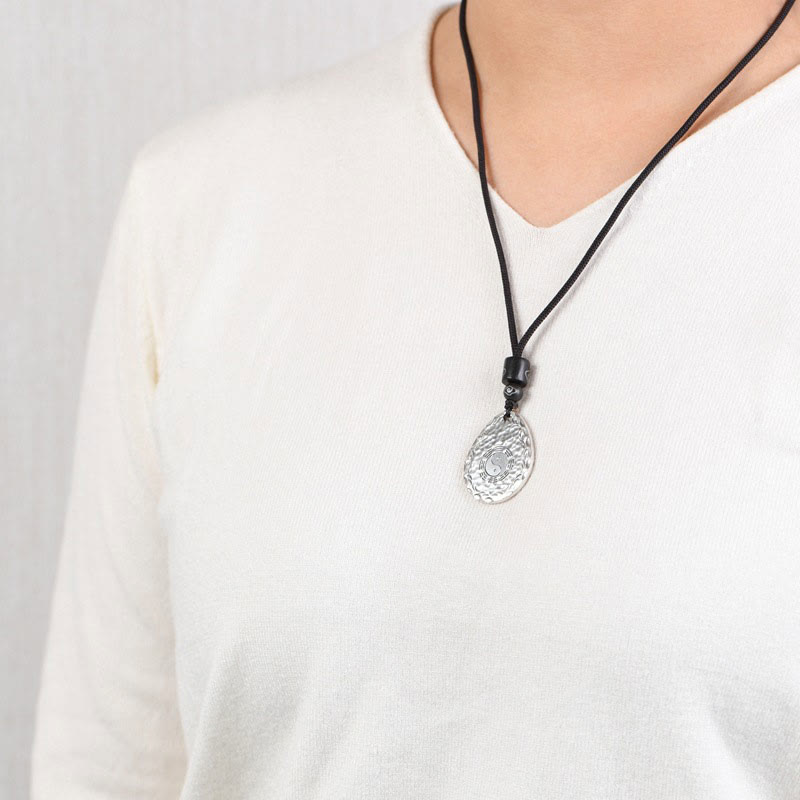 Buddha Stones Vintage 999 Sterling Silver Yin Yang Bagua Water Drop Design Balance Harmony Necklace Pendant - image 9