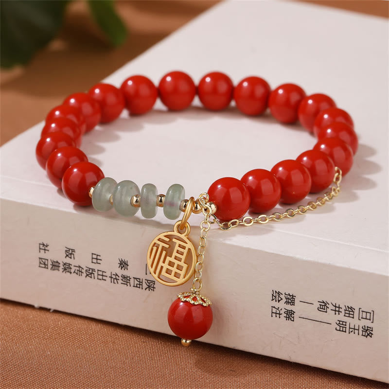 Buddha Stones Cinnabar Auspicious Fu Character Jade Calm Bracelet - Cinnabar(Calm♥Concentration) - image 0