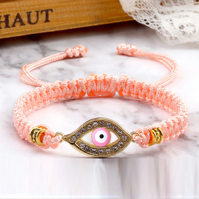 Buddha Stones Evil Eye Keep Away Evil Spirits String Bracelet - Pink&Pink Evil Eye - Gold Border - image 71