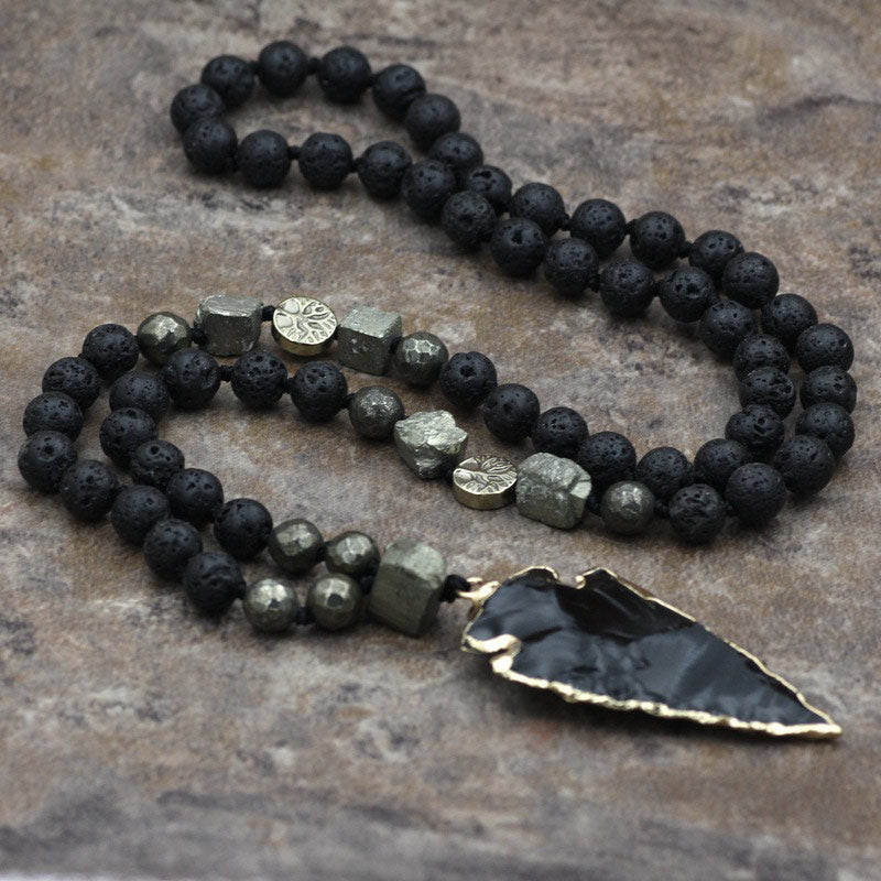 Buddha Stones Natural Lava Rock Yoga Meditation Necklace Arrow Pendant - image 2