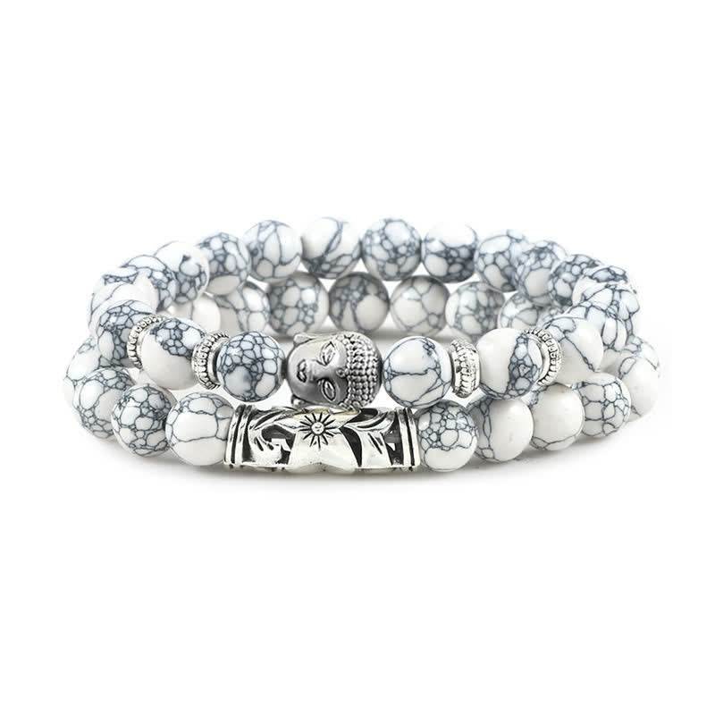 Buddha Stones 2Pcs Natural Crystal Agate Buddha Protection Bracelet - White Turquoise - image 17