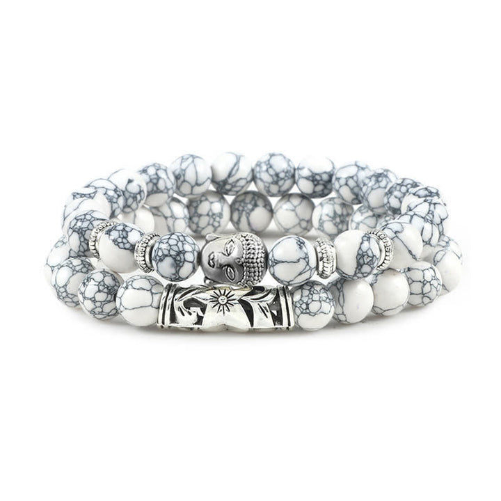 Buddha Stones 2Pcs Natural Crystal Agate Buddha Protection Bracelet - White Turquoise - image 17