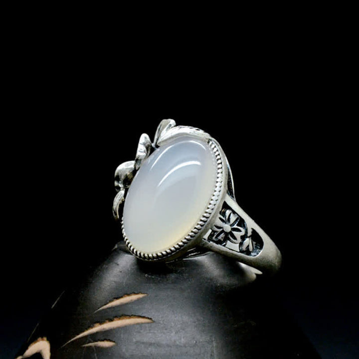 Buddha Stones 990 Sterling Silver Natural Chalcedony Plum Positive Harmony Ring - image 12