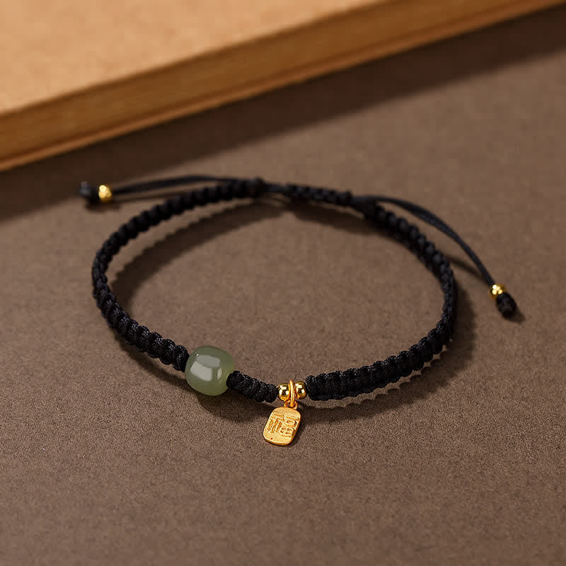 Buddha Stones 925 Sterling Silver Hetian Jade Blessing Wealth Red String Bracelet - Black(Bracelet Size 22cm) - image 8