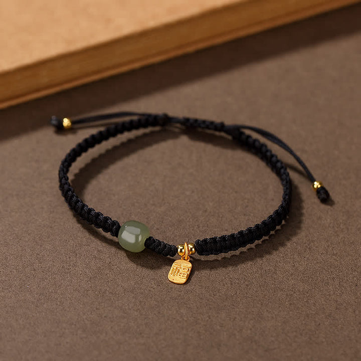 Buddha Stones 925 Sterling Silver Hetian Jade Blessing Wealth Red String Bracelet - Black(Bracelet Size 22cm) - image 8