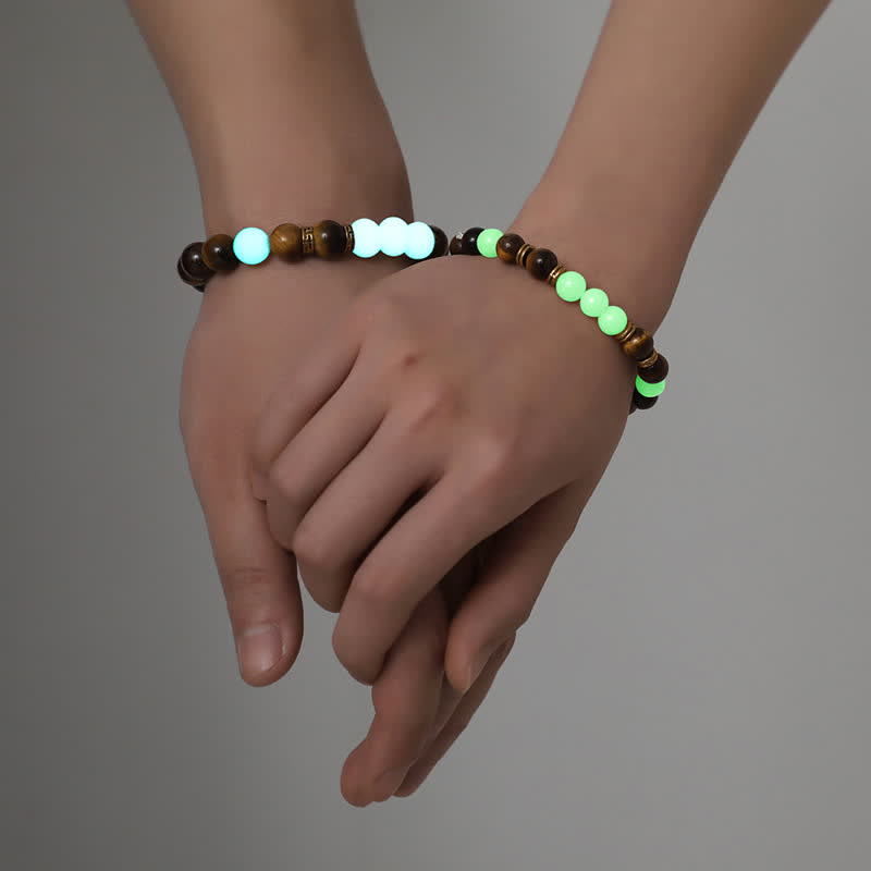 2Pcs Tiger Eye Glowstone Luminous Bead Protection Couple Bracelet - image 2