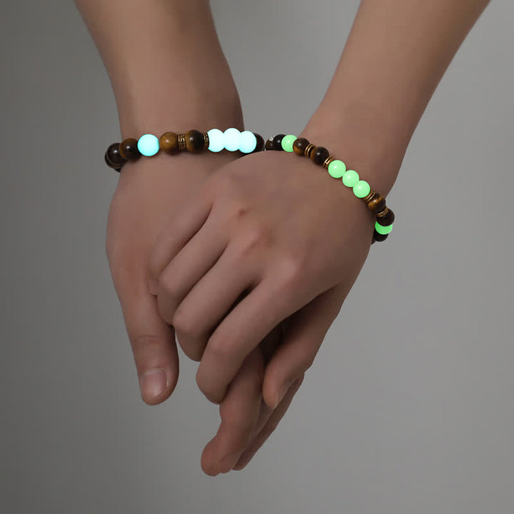 2Pcs Tiger Eye Glowstone Luminous Bead Protection Couple Bracelet - image 2