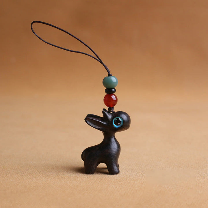Buddha Stones Sandalwood Small Leaf Red Sandalwood Ebony Wood Green Sandalwood Lucky Mini Deer Carved Protection Key Chain Phone Hanging Decoration - Ebony Wood 40mm - Phone Hanging Decoration - image 21